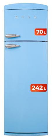 EVVO Frigorífico 2 puertas F50 Retro Azul, 242 l + 70 l, Azul (Blue)