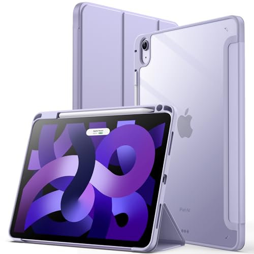 JETech Case for iPad Air 11-Inch M3/M2 (2025/2024), iPad Air 5/4 (2022/2020 5th/4th) with Pencil Holder, Clear Transparent Back Slim Stand Shockproof Tablet Cover, Auto Wake/Sleep (Purple)