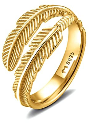 Ring für damen aus silber in Form einer Feder. Ringe für frauen aus silber mit silberner oder goldener Oberfläche. Schmuck damen ideal für Paare, Mütter, Freundinnen. Damen ringe silber (Vergoldet)