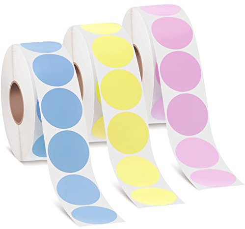 1500 Stück 3 Rollen runde Thermo-Aufkleber, bedruckbare runde Thermo-Aufkleber, selbstklebend, Thermodrucker, Adressetiketten für kleine Unternehmen, DIY-Schilder (Gelb, Rosa, Blau)