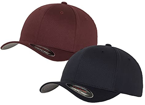 2er Flexfit Unisex Wooly Combed Cap Baseball Caps graue Unterseite S M L XL XXL Basecap Mütze, S/M, 1x Maroon + 1x Dark Navy + 1x HL-Kauf Notizblock