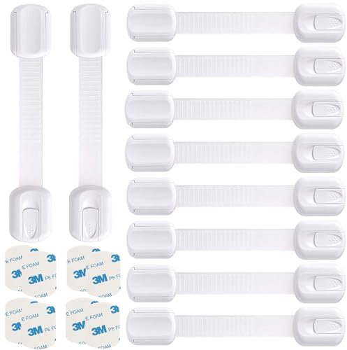 Chennyfun 10 Pack Adjustable Child Safety Locks, Child Safety Cupboard Door Strap Locks, Baby Proof Cabinets with No Trapped Fingers, Security Easy Install, No Tools Needed No Drilling