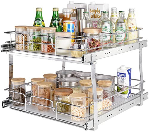 VEVOR Organizador Extraíble Debajo del Fregadero 2 Niveles 474x533 mm y 452x516 mm Estante Deslizante de Acero Cromado Carga de 30 kg Deslizamiento Suave para Organización del Baño Cocina