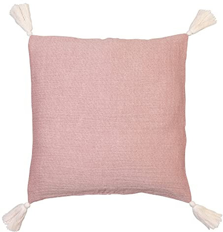 Jean & Len Kissenhülle mit Quasten aus 100% Bio-Baumwolle, mit Knöpfen aus Kokosnuss, Oeko-TEX & GOTS Zertifiziert, in der Farbe rosa, produziert in der Türkei, Kissenbezug 45x45 cm