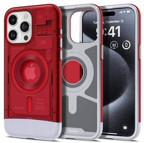 Spigen Classic C1 MagFit Case for iPhone 15 Pro, Compatible with MagSafe Accessories - Ruby