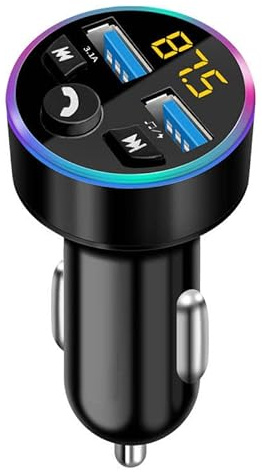 Trasmettitore FM, Bluetooth 5.0, adattatore audio per autoradio lettore MP3 con doppio caricatore USB per telefoni e tablet