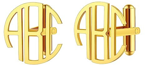FindChic Personalisierte Herren Hemd Manschettenknöpfe mit Gravur Initialen Alphabet 1 Paar Herren Manschettenknöpfe Edelstahl für Papa Bräutigam Hochzeit Abschluss Vatertag Geschenke, Gold