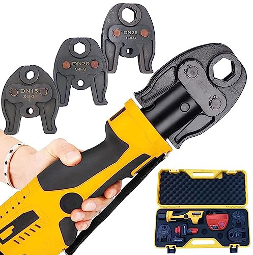Crimping Tool Plumbing, Electric Hydraulic Crimper with Rechargeable Battery with 2 X 12V Batteries, Pro Press Tool for Stainless Steel Pipe, 3 Jaws DN15 DN20 DN25,series2