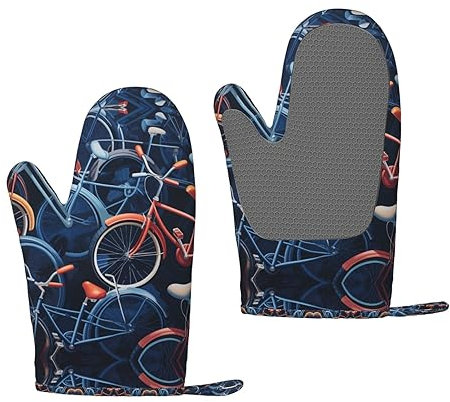 Bikes Fahrrad-Ofenhandschuhe aus Silikon, hitzebeständig, rutschfest, Mikrowellen-Ofenhandschuhe zum Grillen, Kochen, Backen, Grill, 2 Stück