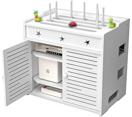 WiFi Router Storage Box Router Storage Racks WiFi Router Modem with Double Door Design Cable Power Plug Wire Storage Boxes Multi-Function Storage Rack Cable Storage Organizer