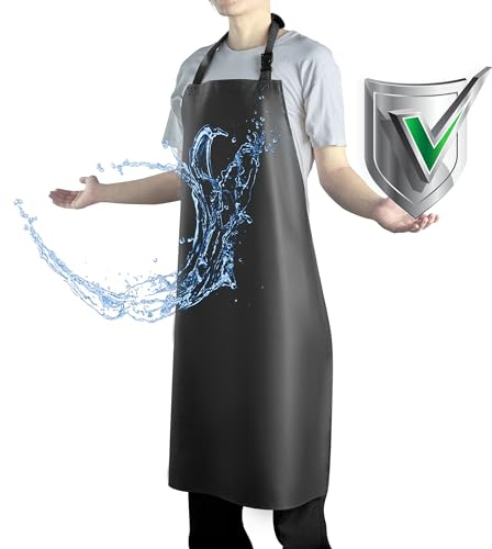 Vammcht Waterproof Apron with Comfortable Adjustable Bib Rubber Vinyl Dishwasher Heavy Duty Apron for Men Women Dishwashing