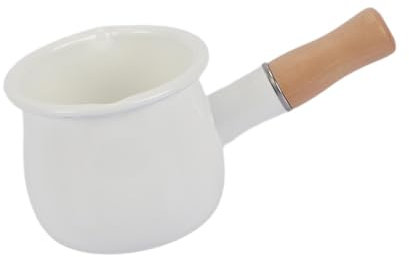 predolo Emaillierter Milchtopf, 500 ml, antihaftbeschichteter Stieltopf, Butterwärmer, kleines Kochgeschirr zum Wasserkochen, Weiß