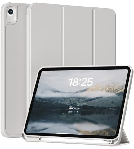 ZKTUYU Hülle für iPad (A16) 11./10. Generation (2025/2022, 11/10,9 Zoll) | Dünne Weiche Stoßfeste TPU Schutzhülle mit Stifthalter, Unterstützt Touch ID, Auto Schlafen/Wachen, Grau