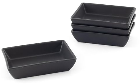 Hanseküche Juego de 4 platos para servir de loza (5 x 8 cm), cuencos para salsas, platos rectangulares, color negro mate, mezze rectangular, aptos para lavavajillas