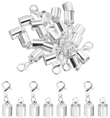 sourcing map 10Pcs Cord End Caps, 6.5mm End Caps Barrel Beads Kumihimo End Caps Iron for Leather Ribbon Clamp Clasp Jewelry Making Necklace Cord DIY Craft (Silver)