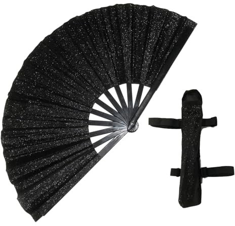 LUOFENG lightweight Fan,Glitter Hand Fan with Storage Bag Strap for Women Men Large Folding Festival Club Party Dance Fan