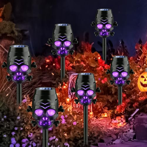 FIFlying Solarleuchten für Außen Garten,6 Stück Solarlampen mit Flammeneffekt IP65 Wasserdicht Solarfackeln für Gartendeko,Hinterhöfe, Rasen, Halloween Deko-Lila
