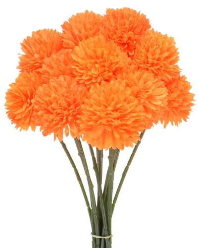 M METERXITY 12-Pz Fiori a Sfera Crisantemo Artificiale, 11 Bouquet Ortensie Finte In Seta Real Touch Fiori Finti per Casa/Matrimonio/Natale/Party/Giardino Ufficio [Arancione]