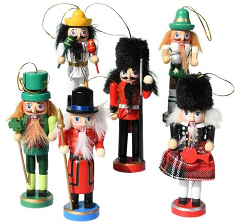Dickly 6 Pezzi Schiaccianoci in Legno Schiaccianoci di Natale Bomboniere per Feste Sculture Personaggi Schiaccianoci di Natale per Regali per