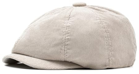 HIQIU Kord Schiebermütze Herren - 8-Panel Newsboy Cap Einfarbiger Baskenmütze - Herren Schirmmütze Malerhut Barett Cap für Frühling Herbst (DE/NL/SE/PL, Alphanumerisch, Einheitsgröße, M, Beige)