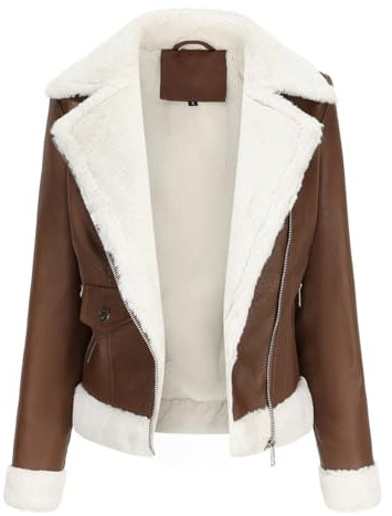 DLLDLGG Giacca In Similpelle Da Donna Con Fodera In Pelliccia Sintetica, Caldo Cappotto Invernale Da Motociclista, Giacca In Pelle Da Donna(Coffee,3XL)