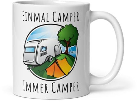 Camping Tasse 330 ml – Einmal Camper, immer Camper – Geschenk für Wohnmobil- und Wohnwagen-Fans – Must-Have Campingurlaub Zubehör