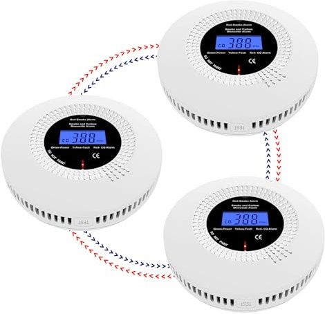 iMeistek Lot de 3 détecteurs de fumée et de monoxyde de carbone interconnectés sans fil pour la maison, détecteur de fumée et de CO avec écran LCD, durée de vie de 10 ans, batterie remplaçable