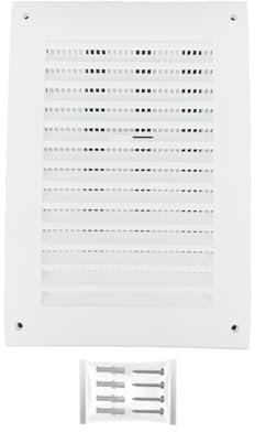 H&C VENT Grille d'aération rectangulaire blanche 250 x 170 mm avec curseur et moustiquaire - Grille de protection contre les intempéries en plastique pour hotte aspirante - Couvercle extérieur -