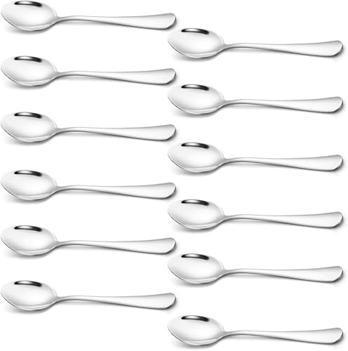 Stainless Steel Teaspoons Set of 12 Mirror Polishing Cutlery Spoons Set Silverware Coffee & Dessert Spoons Dishwasher Safe Dining Table Spoons for Home Kitchen & Restaurant (Tea Spoons 12pcs)