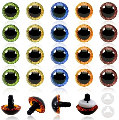 TOAOB 20 Stück Sicherheitsaugen für Häkeltiere Puppenaugen Glitzer 19 mm Kunststoff Basteln Augen 5 Farben Knopfaugen mit Unterlegscheiben Puppe Marionette Plüschtier