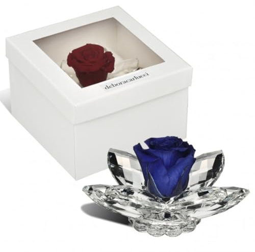 Debora Carlucci - Rosa Stabilizzata Loto in Cristallo 8 Petali Rosa Eterna Idea Regalo Donna,Compleanno, Anniversario,Festa della mamma o Bomboniera Design Elegante Made in Italy Ø8,5xH 4 cm (Blu)