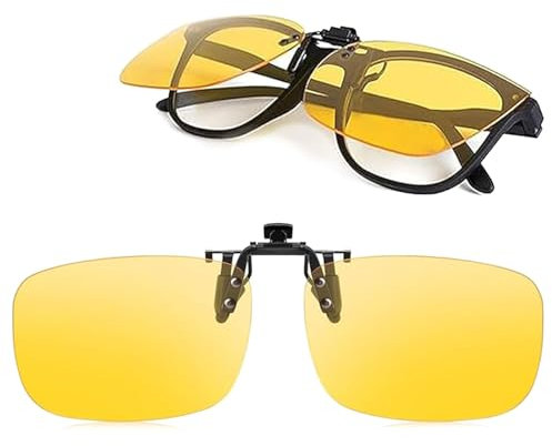 banjiabb Clip-On Nachtsichtbrille,Nachtfahrbrille,Nachtbrille Zum Autofahren,Nachtfahrbrille Herren,Nachtsichtbrille Für Autofahrer,Für Autofahrer, Gelbe Hd Polarisierte Gläser, Reduziert Blendung