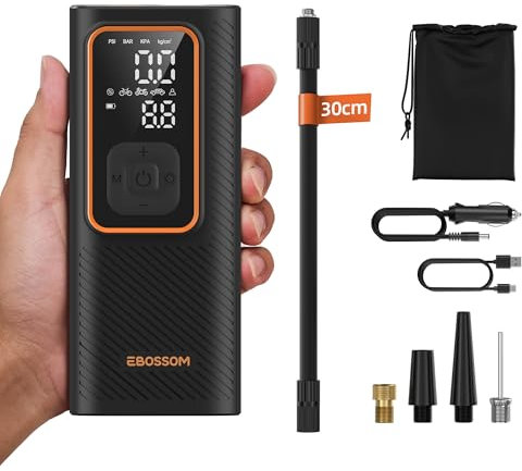 Luftkompressor Mini 10.3Bar Akku Luftpumpe,6000mAh Tragbare Elektrische Kompressor,Tragbare Fahrradpumpe mit alle ventile für Auto,Motorrad,Fahrrad,Mit Powerbank,LED-Licht (Orange, I7)