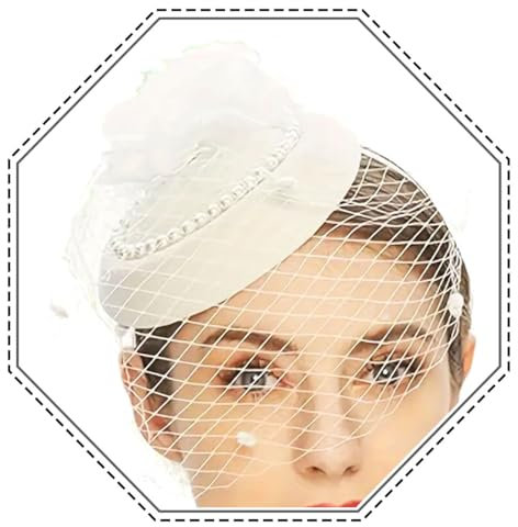 Jovono Fascinator-Hut im 20er-Jahre-Stil, Blumen- und Feder-Stirnband, Spitzenschleier, Brauthut, Perlen, Cocktail Teeparty-Kopfschmuck für Frauen (Weiß, Einheitsgröße)