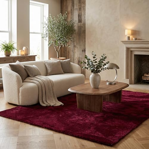Snapstyle Super Soft Hochflorteppich Livorno Weinrot – Ideal für Wohnzimmer, Schlafzimmer, Kinderzimmer, Moderne Farben, Verschiedene Größen