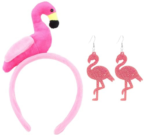 OAOSDH 1 Stück Flamingo -Stirnband Und 1 Paar Flamingo -Ohrringe, Kreatives Cartoon -Stirnband, Plüschstirnband, Süßes Stirnband, Party -Kleidungszubehör.