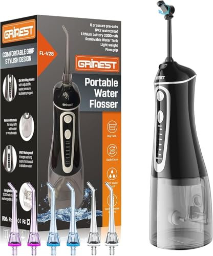 Water Flosser,Water Dental Flosser Pick for Teeth,Grinest 7 Modes Rechargeable Cordless Oral Irrigator Portable IPX7 Waterproof Tooth flossers for Home Travel-Black