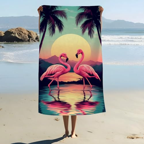 ZABAOBO Flamingo-Strandtuch, mikrofasernieretes Badetuch, Geschenke für Damen und Herren, lustige Strandtücher für Surfen, Sport und Schwimmbad, 80 x 160 cm