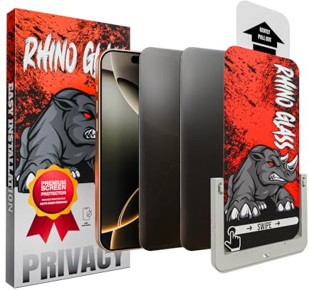 Rhino Glass 2-Pack Easy Install Privacy Screen Protector for iPhone 13 Pro Max 6.7″ [True 28°Anti Spy] [Scratch-Resistant 9H Tempered Glass] Gen 3 – with Alignment Frame