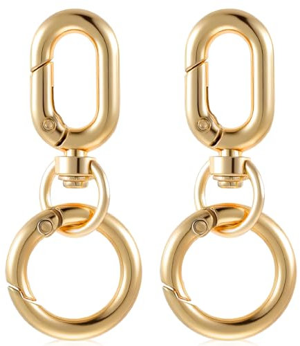 Ouligay 2 Stück Gold Drehbare Karabinerhaken Schlüsselanhänger Metall Karabiner Schlüssel mit Drehgelenk Goldene Abnehmbare O Ring Karabiner Schlüsselring für DIY Handtasche Basteln Machen