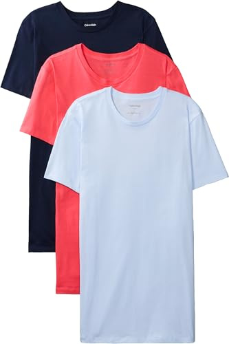 Calvin Klein Herren S/S Crew Neck 3Pk Lv00Nb4051 S/S T-Shirt, Rosa (Shoreline W Punch Pink EMB/Punch PI), S
