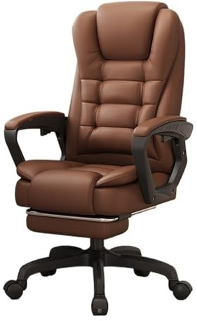 lskdnrufh Ergonomischer, bequemer Bürostuhl mit Liegefunktion, Chefsessel mit hoher Rückenlehne, Schreibtischstühle aus Leder for das Homeoffice mit Lendenwirbelstütze, Drehstühle mit Rollen(Brown)