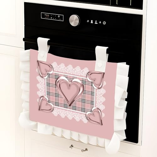 Masters House Copriforno 40x50 cm Cuore e Tartan Rosa Bicolore – Stampa Digitale Alta Definizione – Microfibra Anallergica 100% Made in Italy – Volant in Cotone - Arredo Cucina Elegante