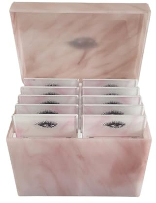 10 Layers Acrylic Eyelash Storage Box,Eyelash Holder Extension Tool,Makeup Organizer False Eyelashes Glue Pallet Holder, Grafting Eye lashes Close-Packed Display with 10 Pallets (Marble Pink)