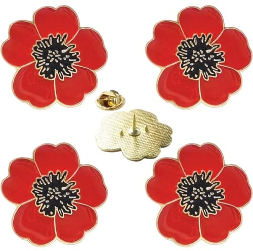 Hrippy Lot De 5 Broches Coquelicot en Métal, Fleur Rouge, Épingles À Revers, Émail, Cadeaux pour Femmes Hommes