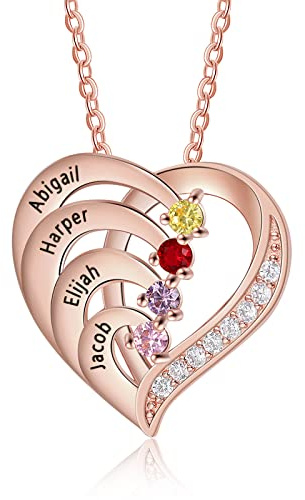 Jeweidea Collier Personnalisé Prénom Argent Sterling 925 pour Femme Collier Cœur avec Pendentif Gravé et Pierre de Naissance Cadeau pour Maman, Mamie, Noël Fête des Mères