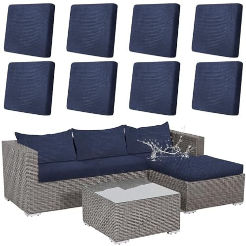 8er-Set Outdoor-Sitzkissenbezüge, 65 x 65 cm, wasserabweisend, Marineblau | Einfarbige Bezüge für Terrassenstühle, Gartenmöbel und L-förmige Sofas – leicht abnehmbar und passend für große Sitzkissen
