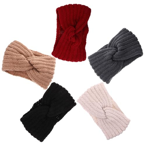 5pcs Women Knitted Cross Headbands Winter Wool Ear Warmers | Washable Wrap Set, Daily Wear and Christmas Parties, Stylish Hair Accessory Pack