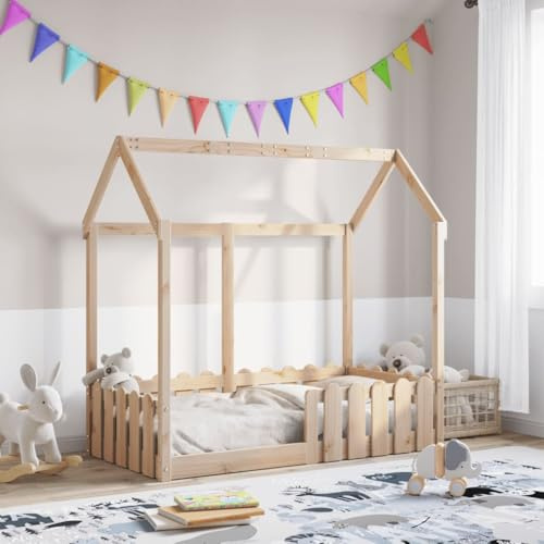 THOYTOUI Kinderbett Hausbett 70x140 cm Massivholz Kiefer Stabiles Design Kindgerechte Form fürzimmer Schlafbereich