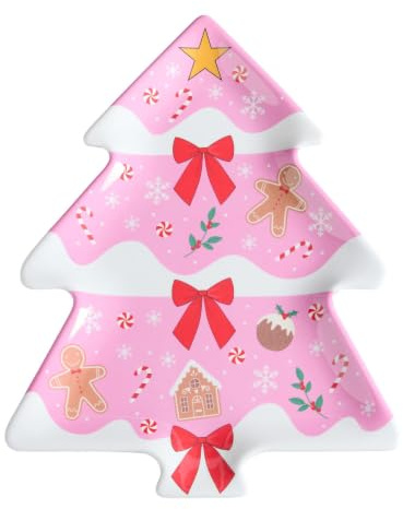 OHS 14 Inch Christmas Tree Serving Platters Melamine Trays 2 Pack, Pink